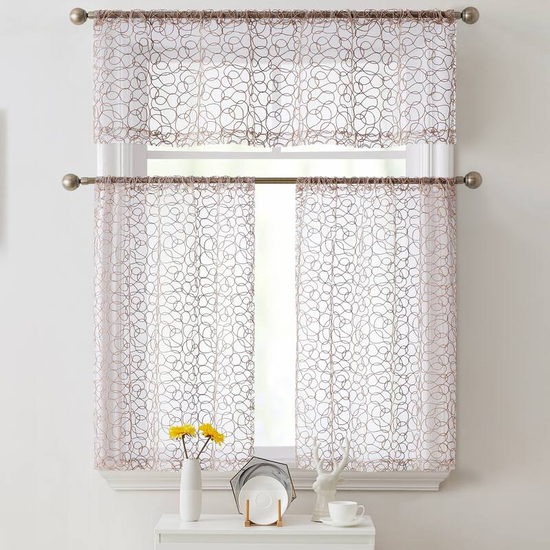 HLC.me Audrey Embroidered Sheer Voile Window Curtain Short Rod Pocket Tiers Valance Kitchen, Small Windows and Bathroom