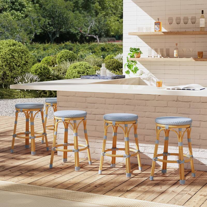 Tobias Outdoor Rattan and Metal Counter Stool