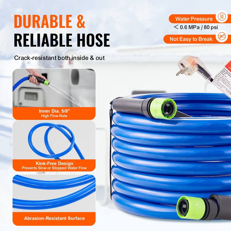 Heated Water Hose for RV, Heated Drinking Water Hose Antifreeze to -45°F, Automatic Self-regulating, 5/8" I.D.