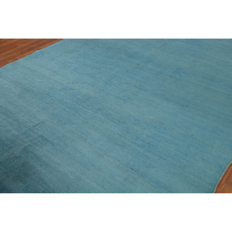 Blue Gabbeh Modern Area Rug Hand-Knotted Wool Carpet - 6'7" x 9'6"