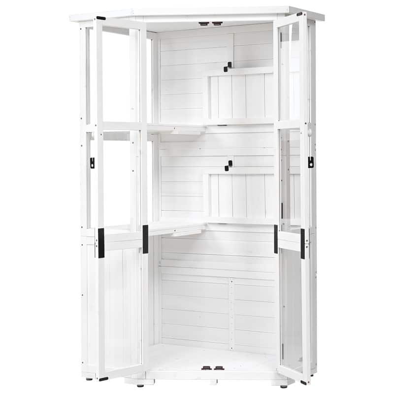 63'' Height Garden Wood Storage Cabinet Outdoor Tool Storage Shed, Mini Greenhouse Cold Frame