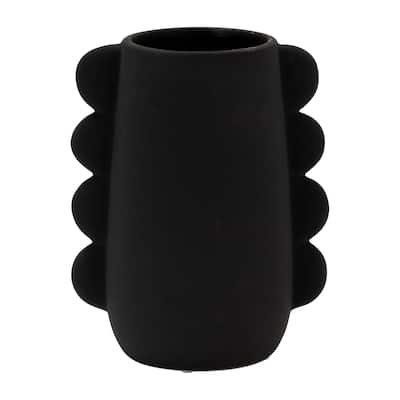7" Decorative Dolomite Vase Contemporary Black Eared Flower Vases for Home, Office Decorative Table Centerpiece Accent