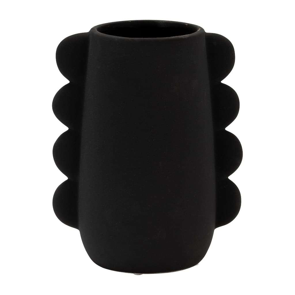 7" Decorative Dolomite Vase Contemporary Black Eared Flower Vases for Home, Office Decorative Table Centerpiece Accent