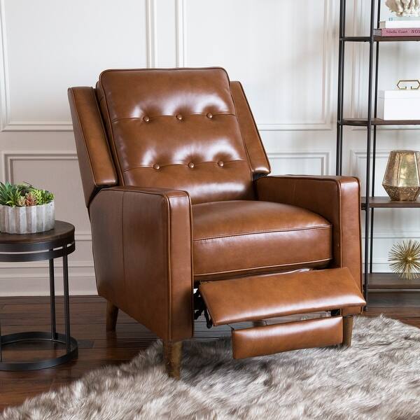 Shop Abbyson Holloway Mid Century Top Grain Leather Pushback Recliner Overstock 21134445