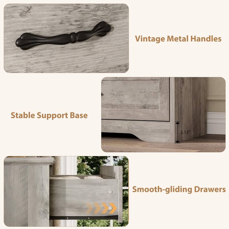 5/6 Drawers Dresser for Bedroom,Chest of Drawers with Wide Metal Handle,Farmhouse Modern Wooden Dresser