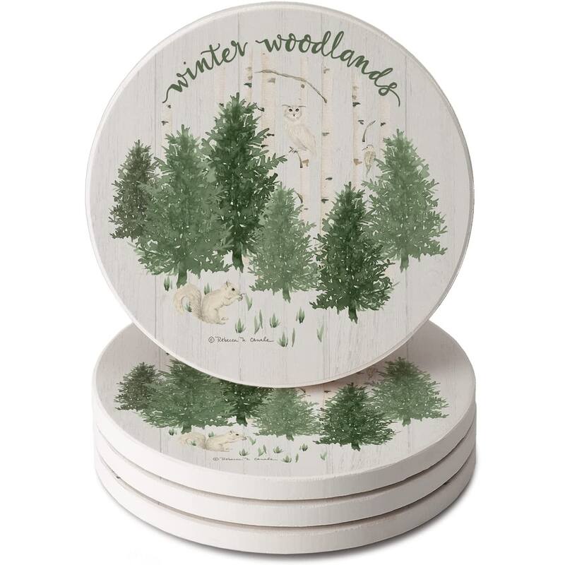 CounterArt Winter Woodlands Absorbent Stone Tumbled Tile Coaster Set of 4 Made in The USA Protective Cork Backing - Multi