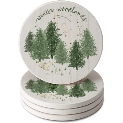 CounterArt Winter Woodlands Absorbent Stone Tumbled Tile Coaster Set of 4 Made in The USA Protective Cork Backing