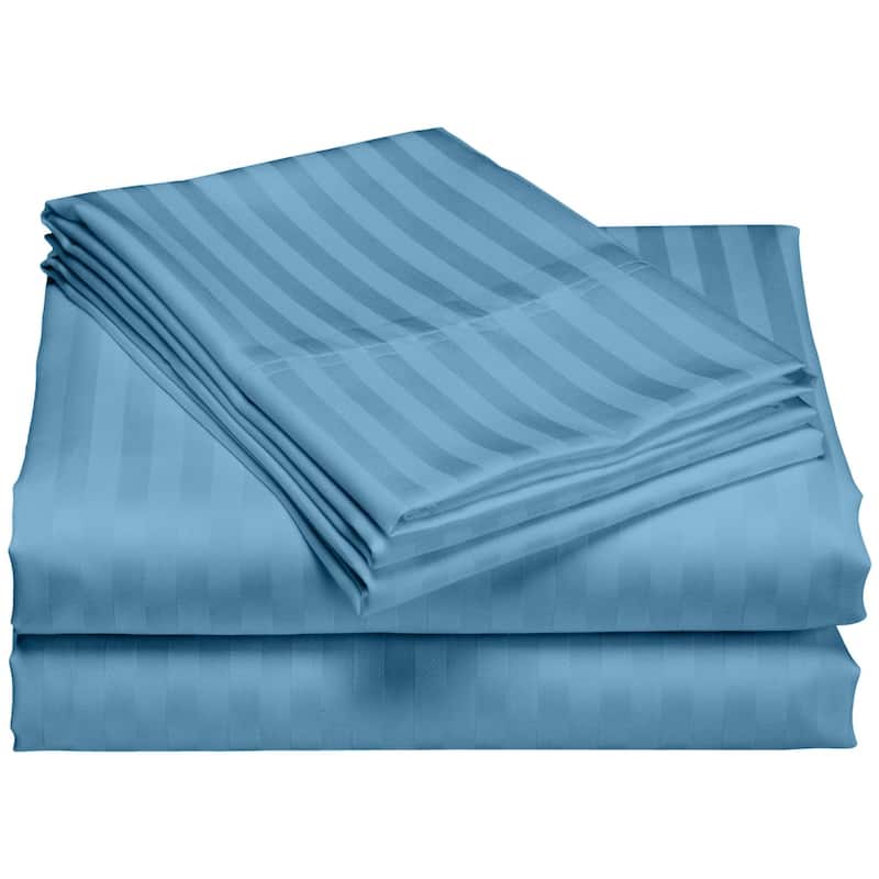 1200 Thread Count Cotton Deep Pocket Luxury Hotel Stripe Sheet Set - Teal - Queen