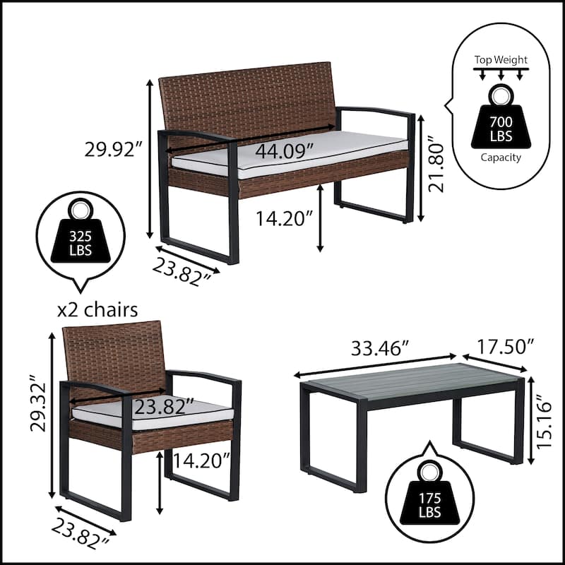 Thom 4-Piece Modern Coastal Faux Wicker Conversation Outdoor Patio Set, by JONATHAN Y