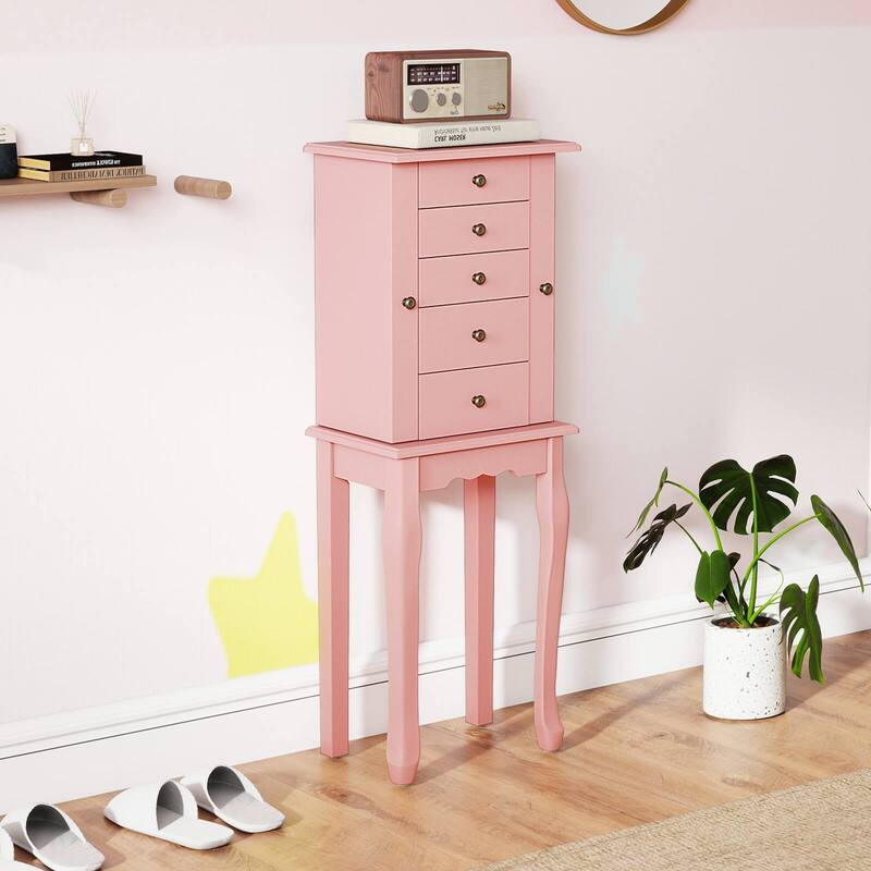 Costway Jewelry Cabinet Storage Chest Standing Organizer Mirror White - See Details