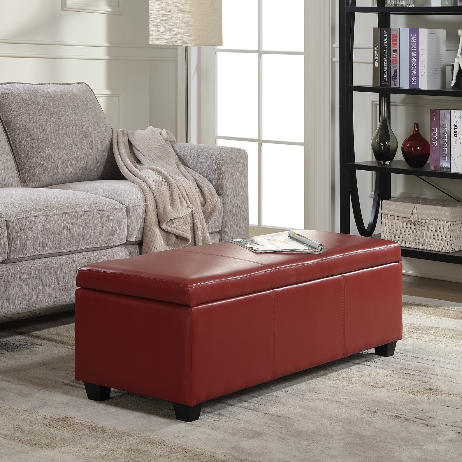 Shop Belleze Red Ottoman Bench Top Storage Living Room Bed Home