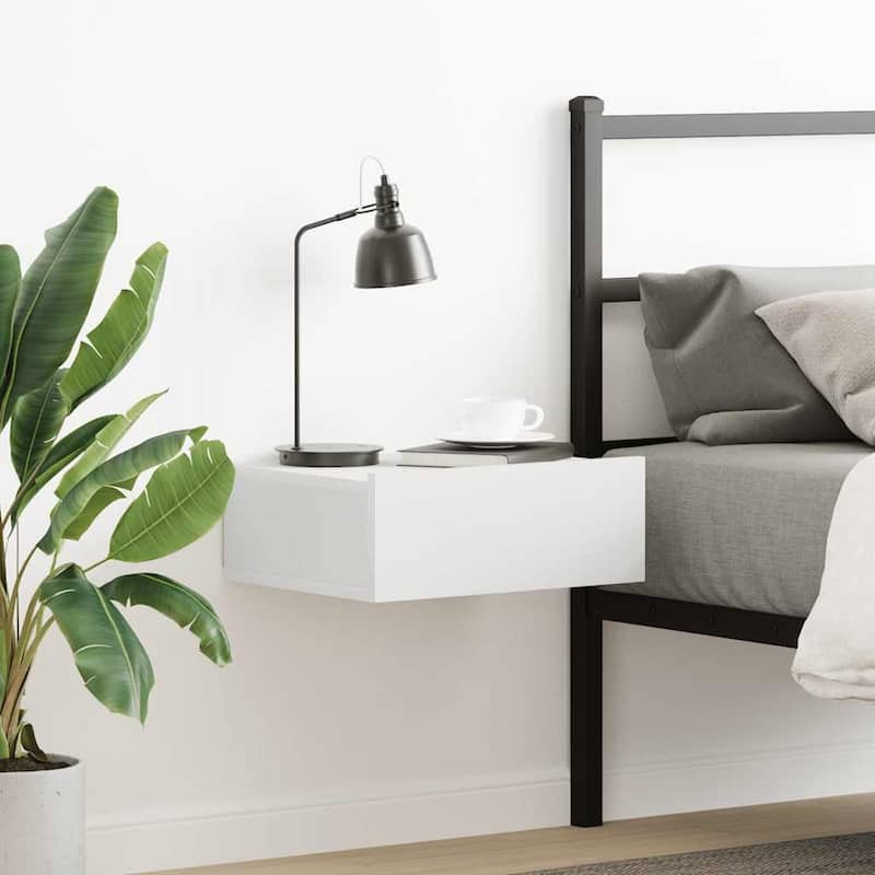 vidaXL Floating Nightstands Wall Mounted Bedside Furniture Engineered Wood - White - 1