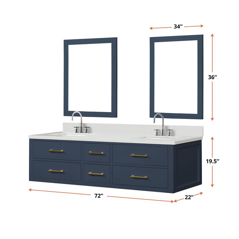 Castor 60 in W x 22 in D Black Double Bath Vanity, Cultured Marble Top, and 28 in Mirrors