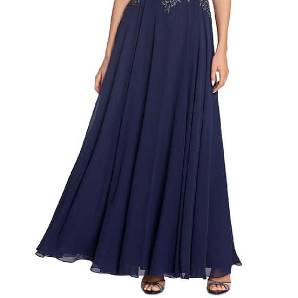 XSCAPE Women's Embellished Illusion Top Gown Blue Size 4Petite - Bed Bath &  Beyond
