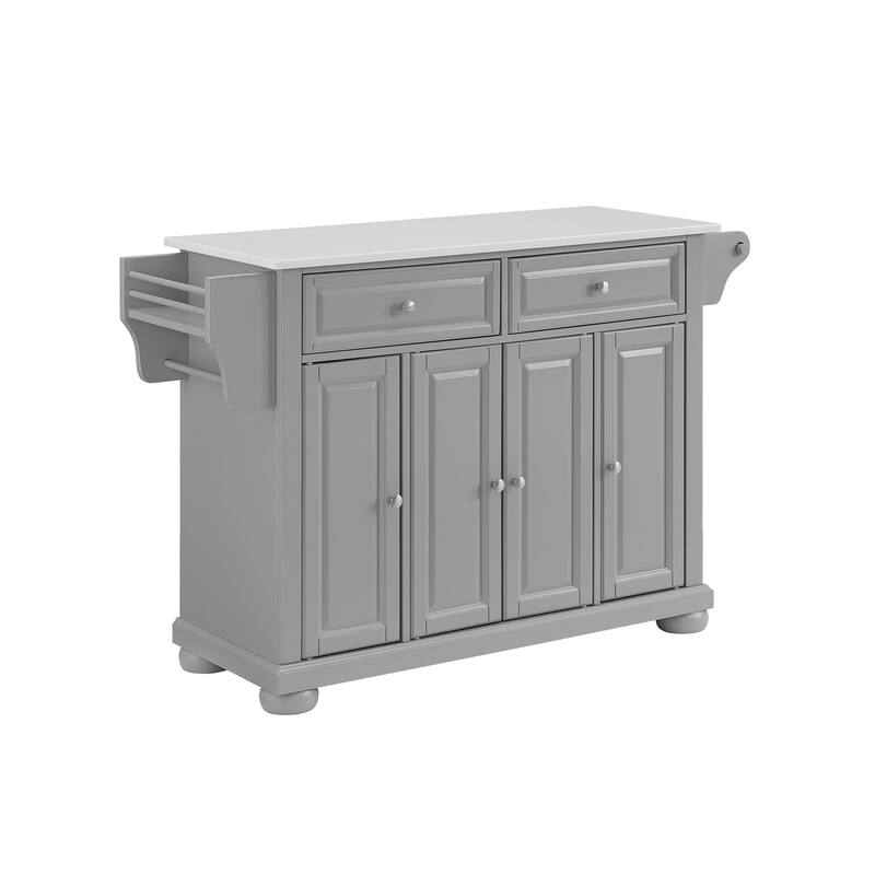 Kitchen Island with Storage & Granite Top - Modern Kitchen Cart, Portable Island, Gray/White