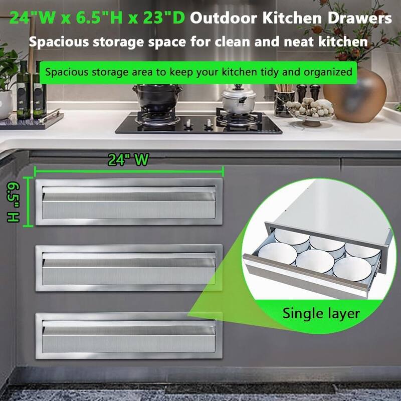 304 Stainless Steel Flush Mount Single Layer Access BBQ Drawers
