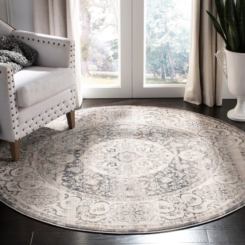 SAFAVIEH Vintage Boho Persian Reinoutje Oriental Polyester Rug with - 5' Round - Dark Grey/Ivory