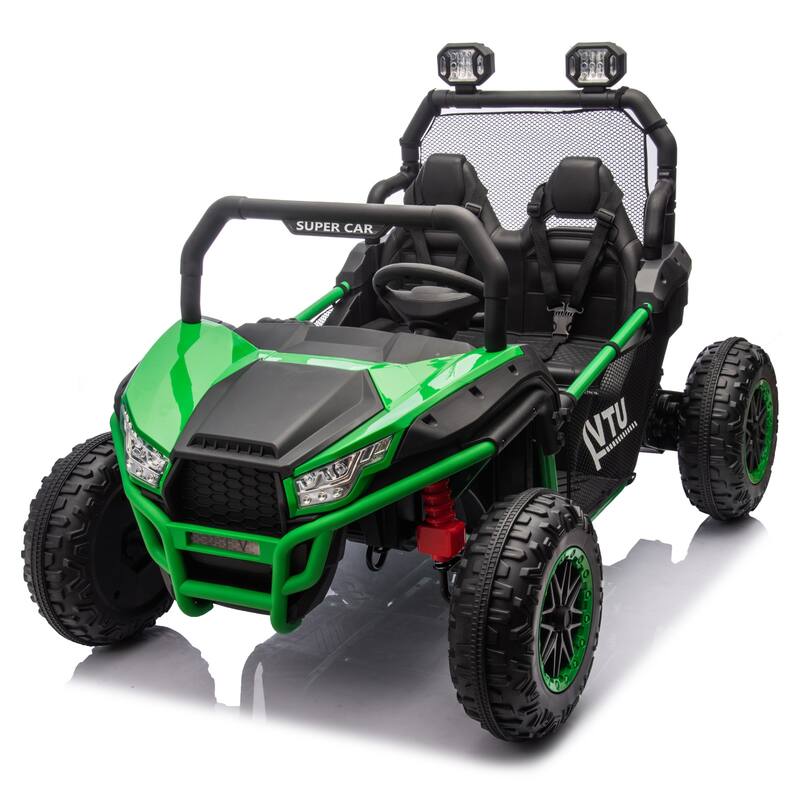 24V Kids UTV Ride-On Car with 400W Power, Four-Wheel Suspension, Bluetooth, and Remote Control. - Green