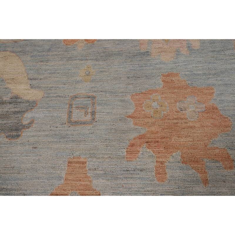 Vegetable Dye Blue Oushak Turkish Area Rug Handmade Wool Carpet - 9'4" x 11'10"