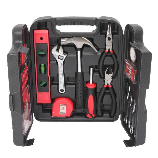 136 PCS Tool Set,Home Repair Tool Kit, General House Hand Tool Set,Red