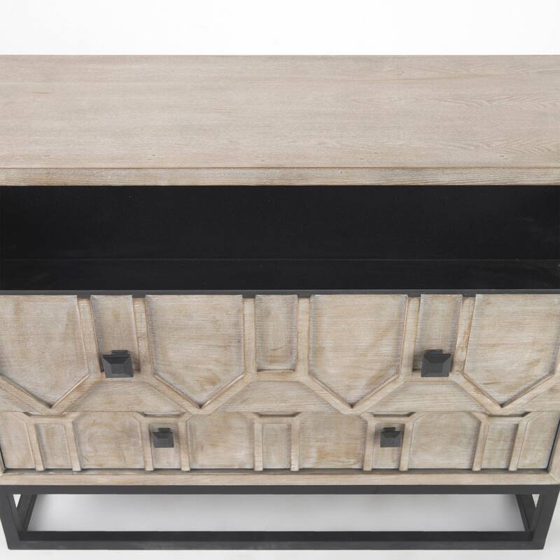 Genevieve I Gray Fir Veneer w/ Iron Frame & 3 Drawer Accent Cabinet - 39.0L x 15.7W x 30.9H