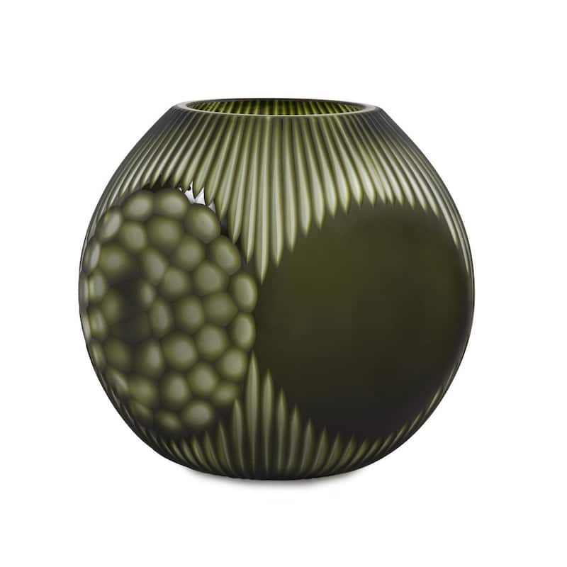 Allan Andrews Contemporary Four Sided Patterned Green Glass Vase - 10"H