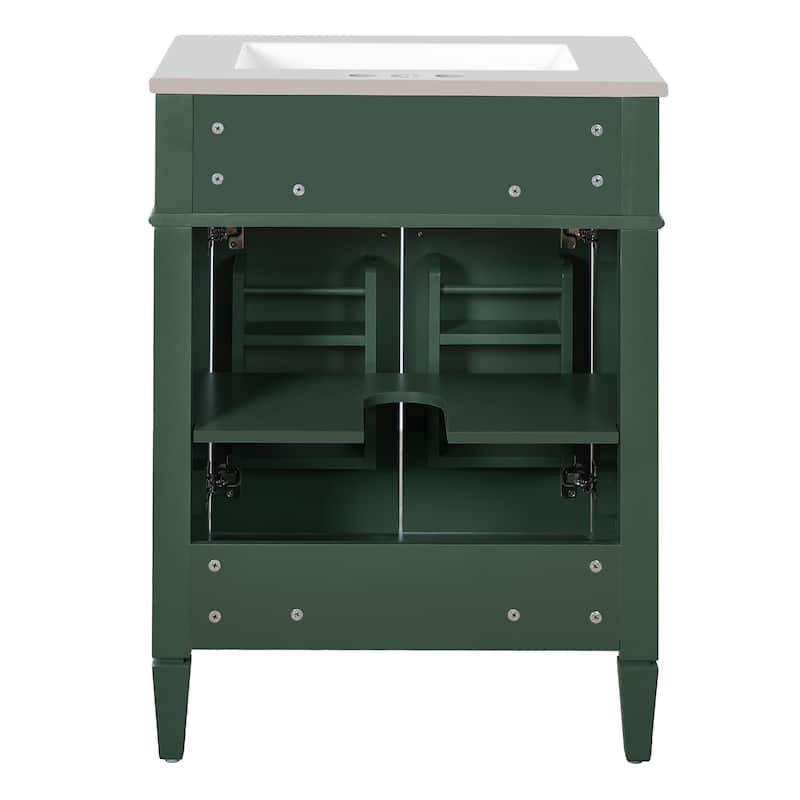 24" Bathroom Vanity With 2 Doors And Tip-Out Drawer, Bathroom Storage Cabinet With Sink, Soft-Closing Doors With Organizers