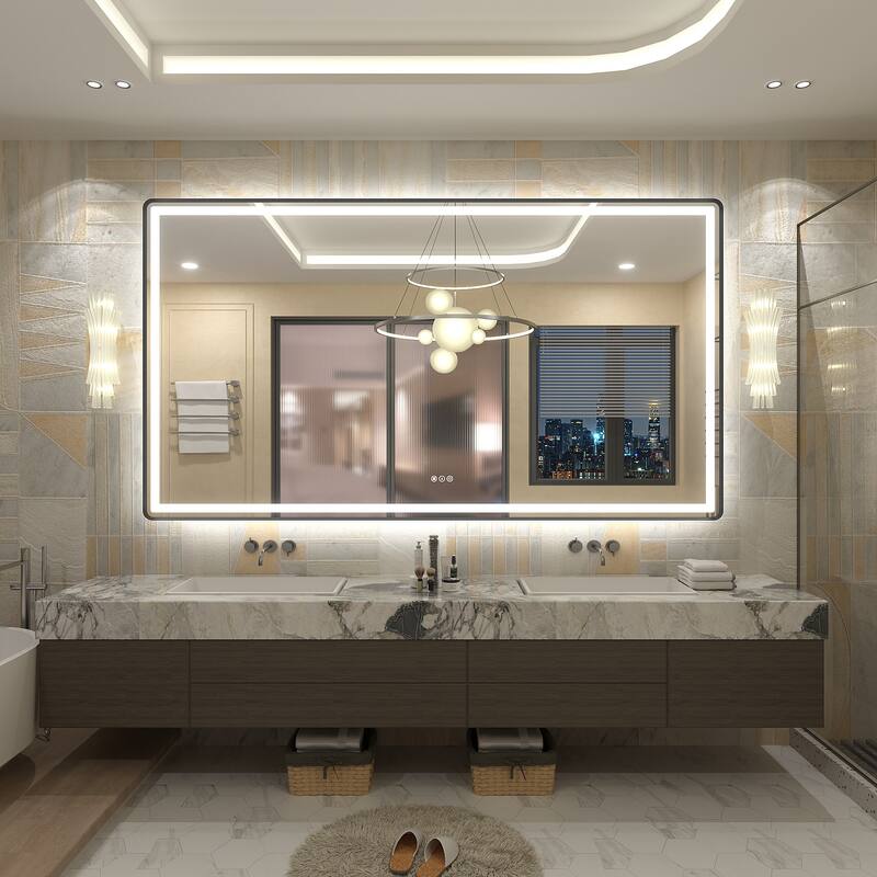 UL Certified Black Metal Framed LED Front Light and Backlit Anti-Fog Wall Bathroom/ Vanity Mirror
