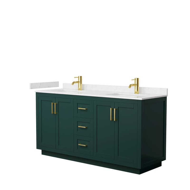 Miranda Double Vanity Set, Cultured Marble Top, No Mirror - 66-Inch Double - Green, Gold Trim, Carrara Cultured Marble Top