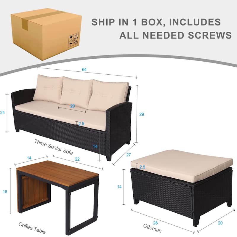 Wicker Patio Furniture Sets - 3 Piece Rattan Outdoor Sectional Sofa Set