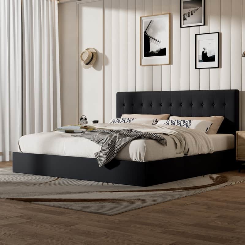 Plywood Frame Upholstered Platform Bed with Lift-up Storage