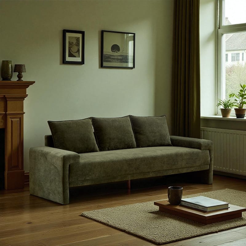 84.5" Modern Velvet Upholstered Sofa, 3-Seater Couch with Durable Wooden Frame for Living Room & Apartments