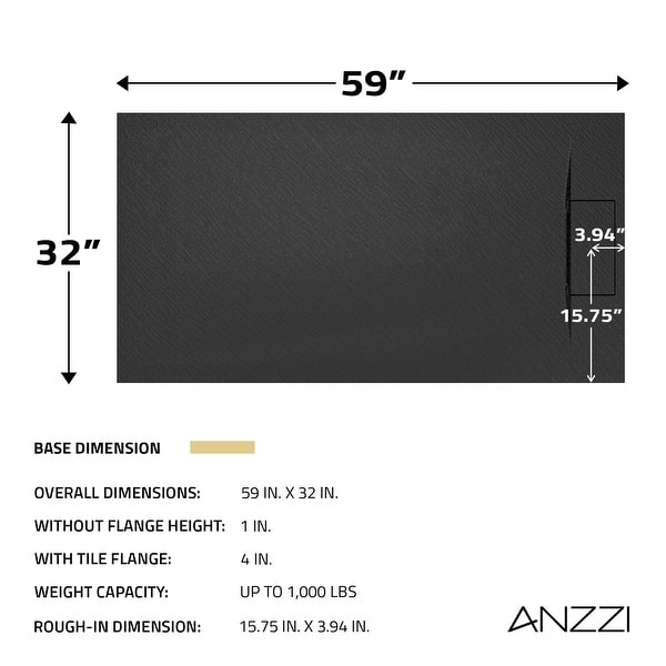 dimension image slide 3 of 4, ANZZI Borderless Series 59 in. Barrier-Free Curbless Shower Base with Reversible Drain, Slip-Resistant & ADA Compliant