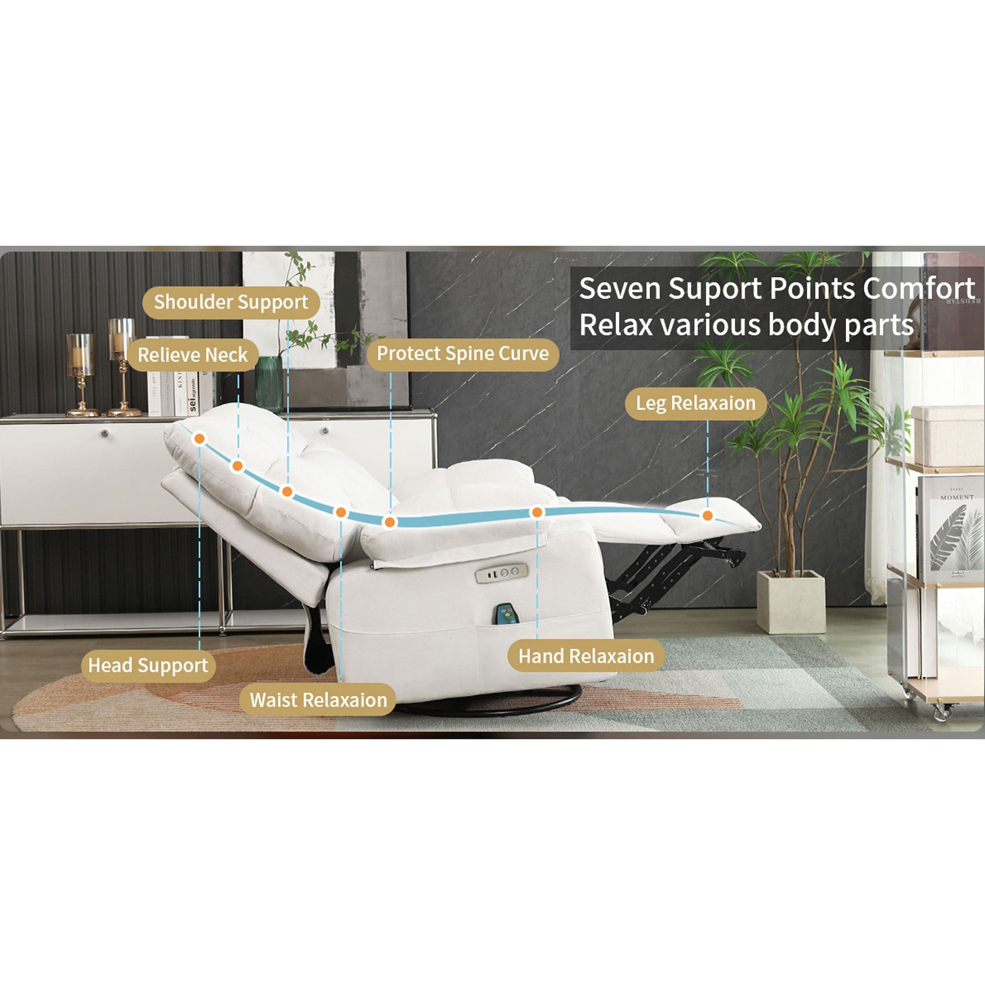 レキシオネオ　　ジンジン XINMICS Swivel Recliner Chair, Glider Rocking Power Recliner with