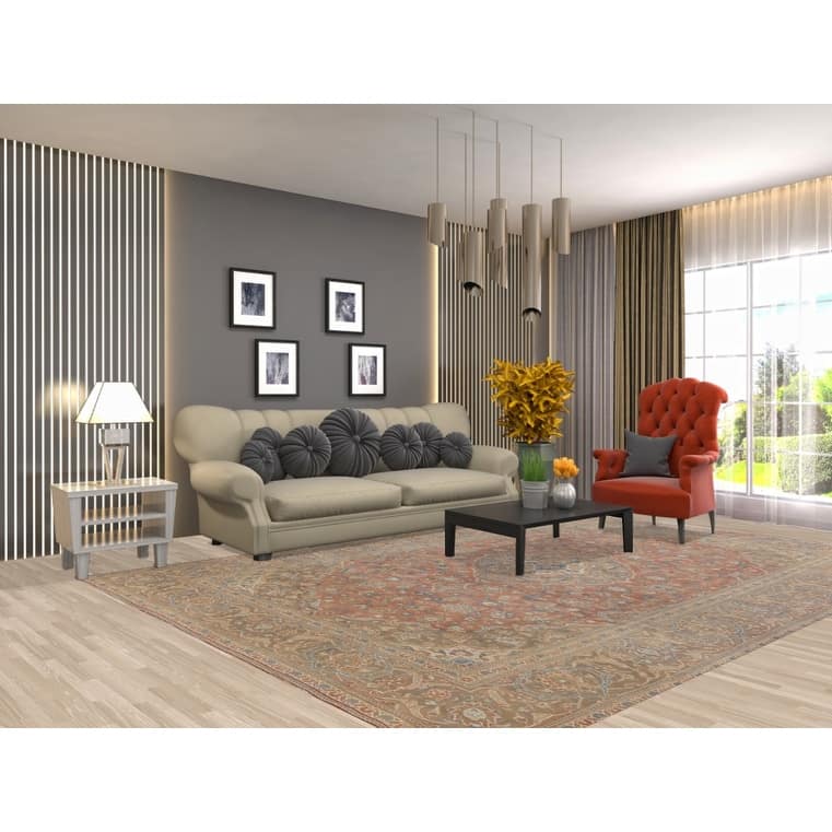 Traditional Mashad Vintage Persian Rug Bedroom Handmade Wool Carpet - 7'10" x 11'0"