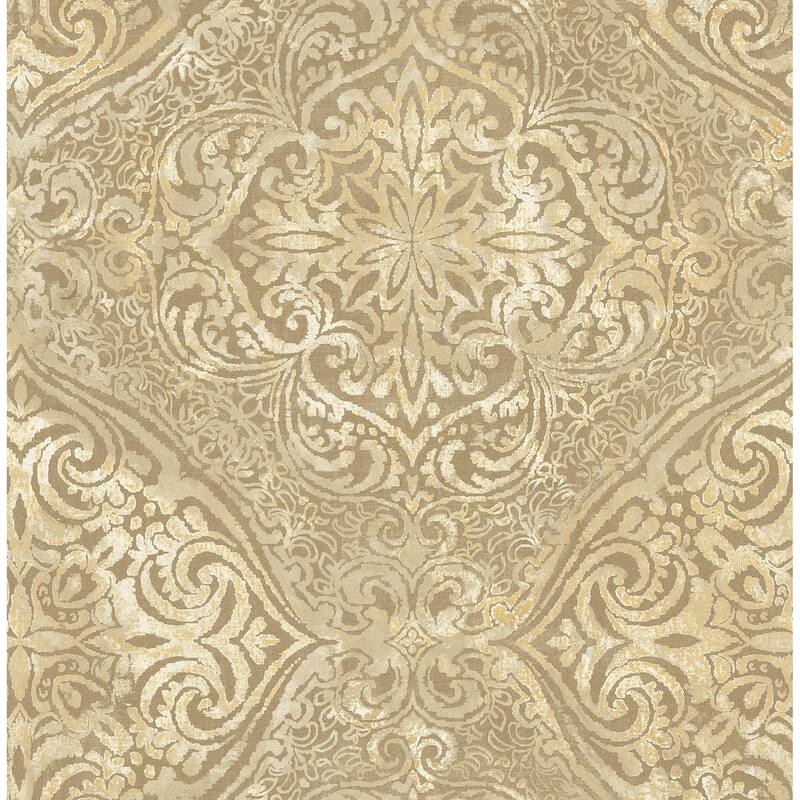 Seabrook Designs Palladium Damask Unpasted Wallpaper - 20.5 in. W x 33 ft. L - Metallic Gold and Cream