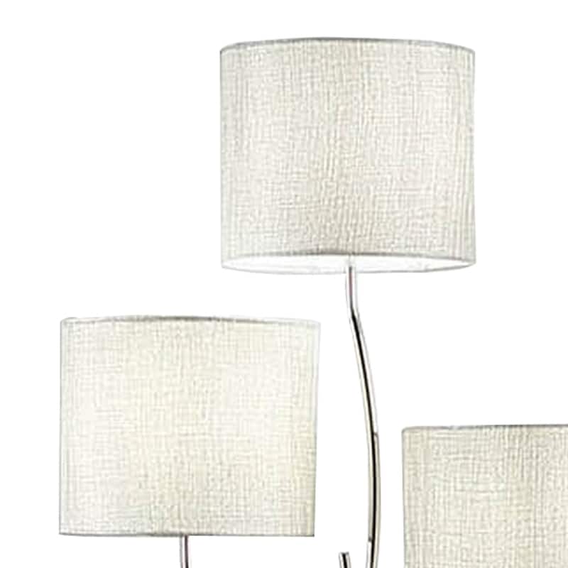 Indi 60 Inch Floor Lamp, 3 Drum Fabric Shade, Round Metal Base, Silver