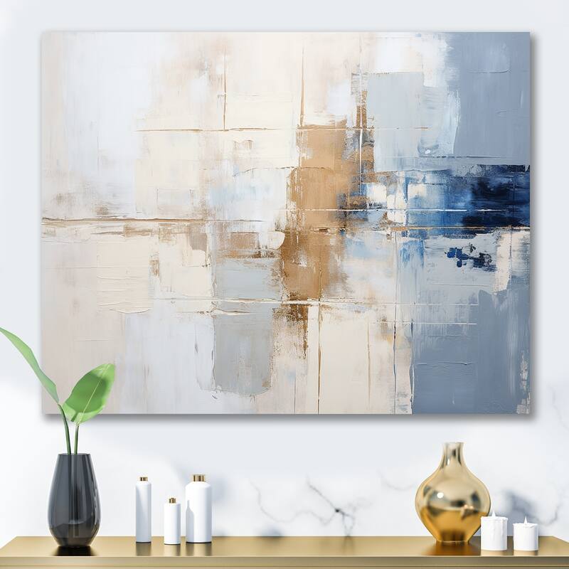 Designart "White And Blue Paint Fusion" Abstract Wall Art