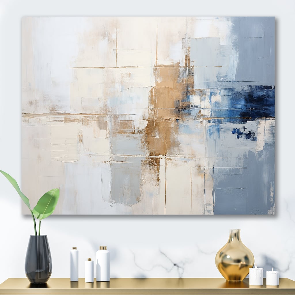 Designart "White And Blue Paint Fusion" Abstract Wall Art