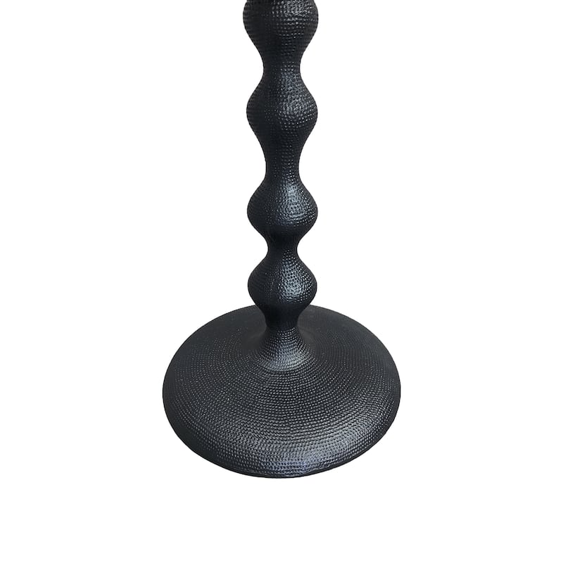 Shae 22 Inch Round Side End Table - Matte Black Aluminum Cast, Hammered Texture, Turned Pedestal Post
