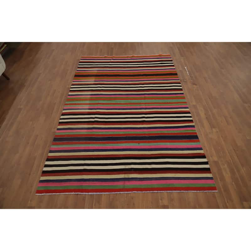 Hand Woven Oriental 100% Wool Carpet Southwestern Geometric Multi-Colored Kilim Area Rug - 9' 9'' X 6' 2''