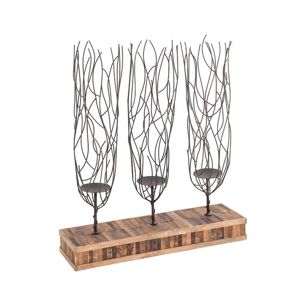 25" Bronze Metal Finished in Natural Mango Wood Base Upstate Candle Holder - N/A