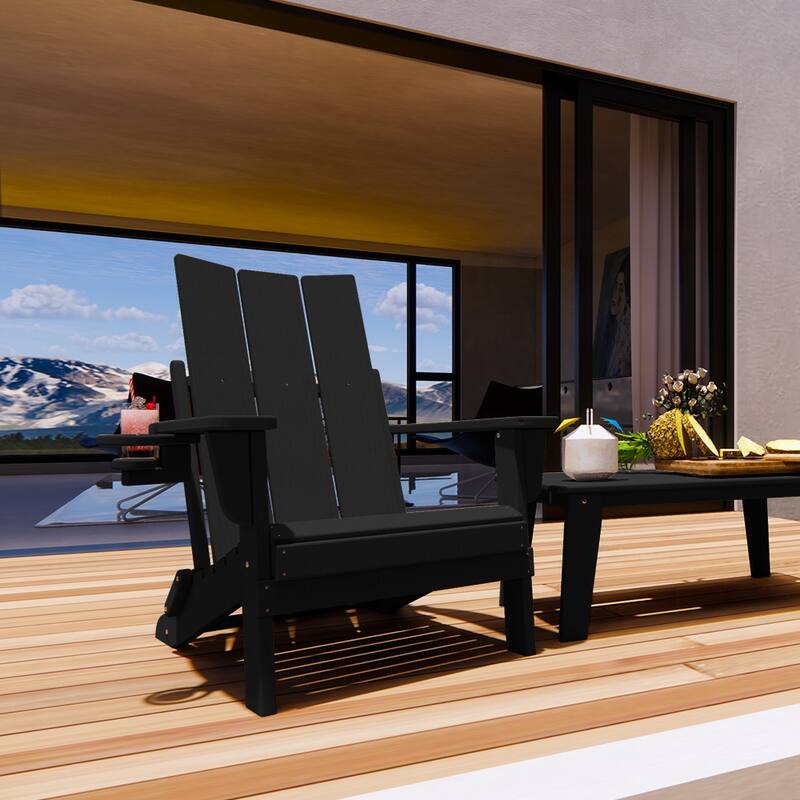 Polydun All Weather Poly Outdoor Adirondack Chair - Foldable - Black