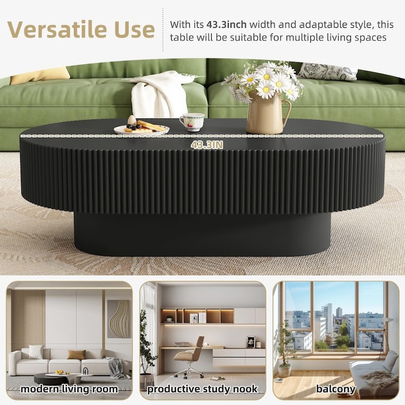 43.3"W Elegant Oval Coffee Table with 6.8"Thick Tabletop and Sturdy Base