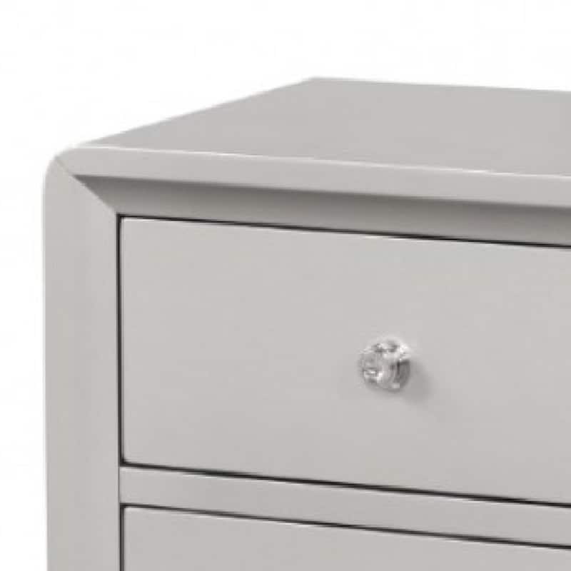 Broy Nightstand, 2 Drawers, Crystal Knobs, Champagne Gray Wood 25 Inch