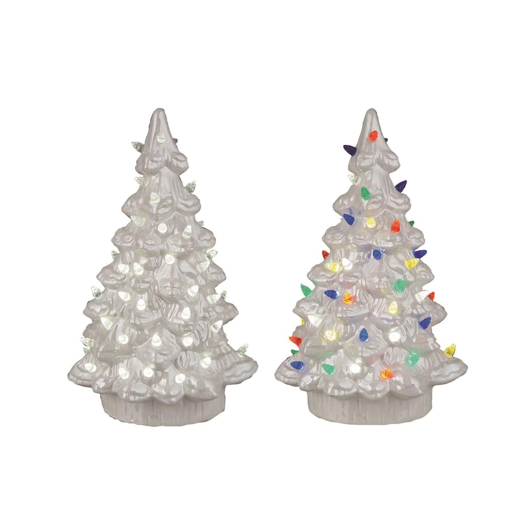Transpac Ceramic Light Up White Nostalgic Tree Set of 2 Christmas Home Decorations