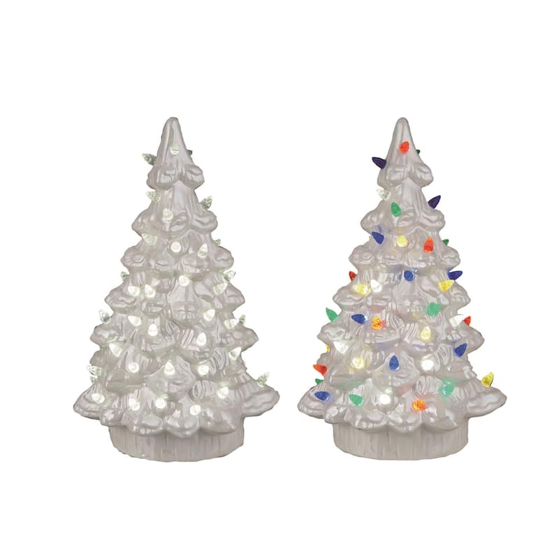 Transpac Ceramic Light Up White Nostalgic Tree Set of 2 Christmas Home Decorations