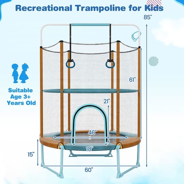 Gymax 60'' Trampoline for Kids w/ Gymnastic Bar Rings Foamed Handle No