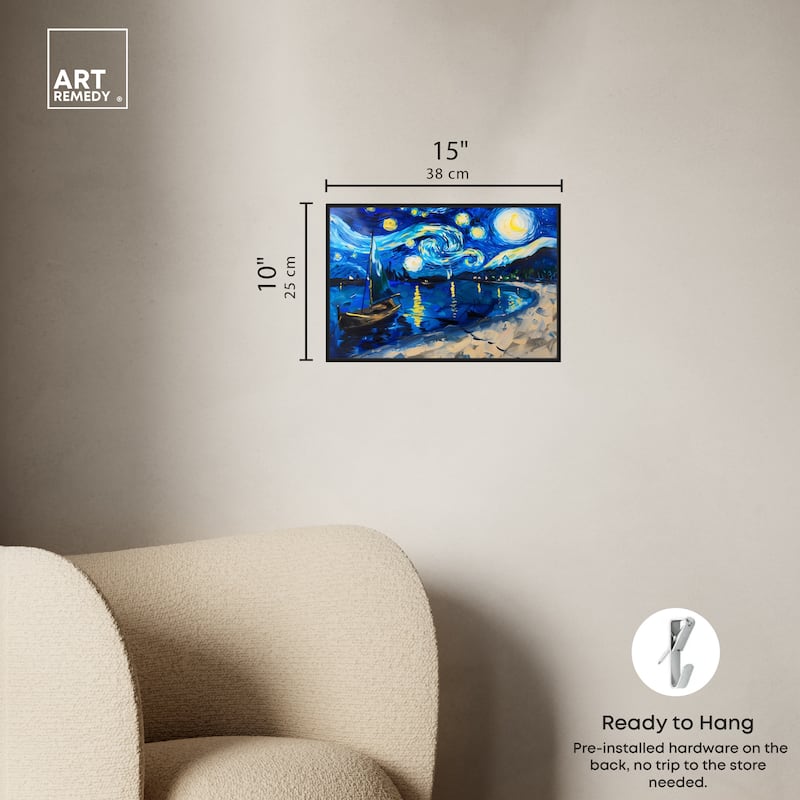 Art Remedy Whimsical Night Sail Framed Impressionism 1 Piece Canvas Wall Art /Monet And Van Gogh Inspired Art