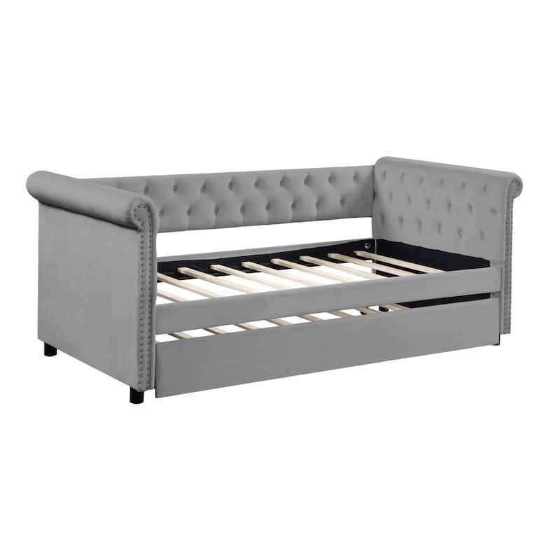 Daybed with Trundle Upholstered Tufted Sofa Bed,TWIN SIZE